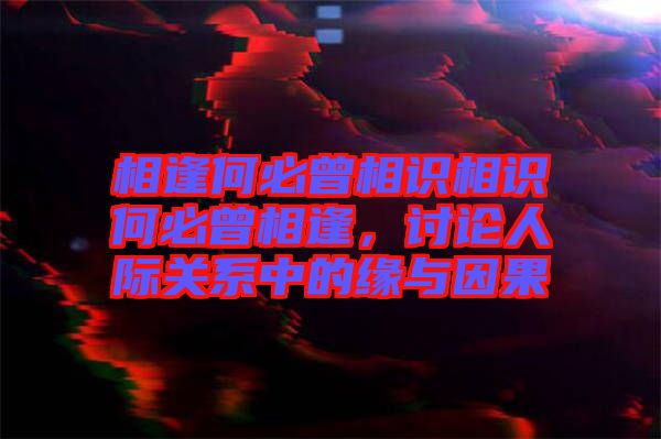 相逢何必曾相識(shí)相識(shí)何必曾相逢，討論人際關(guān)系中的緣與因果