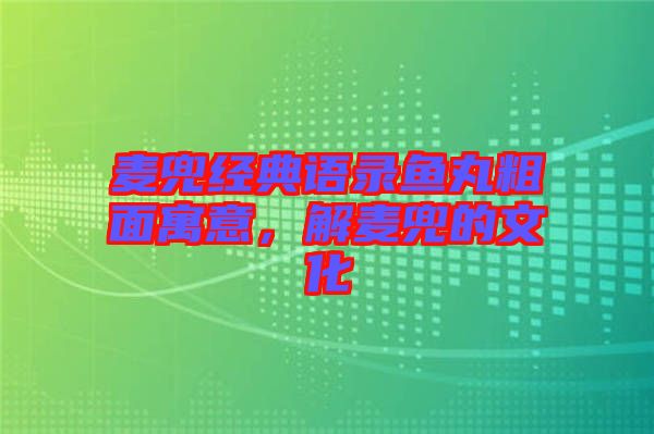 麥兜經(jīng)典語錄魚丸粗面寓意，解麥兜的文化