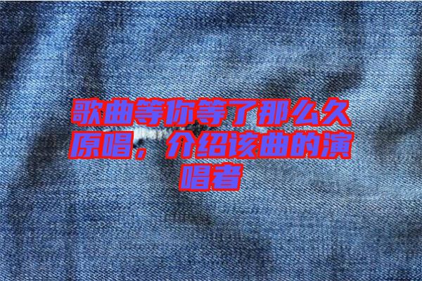 歌曲等你等了那么久原唱，介紹該曲的演唱者