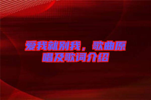 愛我就別我，歌曲原唱及歌詞介紹