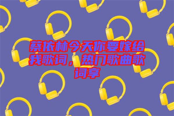 蔡依林今天你要嫁給我歌詞，熱門歌曲歌詞享