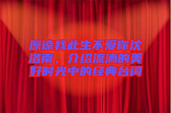 原諒我此生不愛(ài)你沈洛南，介紹流淌的美好時(shí)光中的經(jīng)典臺(tái)詞