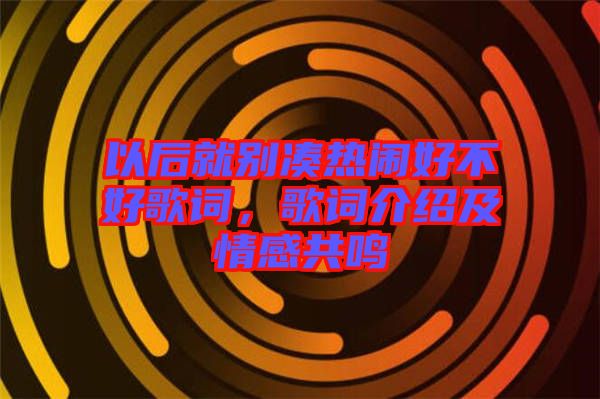 以后就別湊熱鬧好不好歌詞，歌詞介紹及情感共鳴