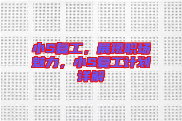 小S復(fù)工，展現(xiàn)職場魅力，小S復(fù)工計劃詳解