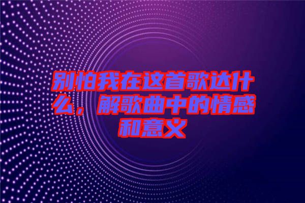 別怕我在這首歌達(dá)什么，解歌曲中的情感和意義