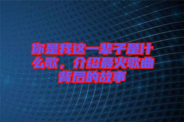 你是我這一輩子是什么歌，介紹最火歌曲背后的故事