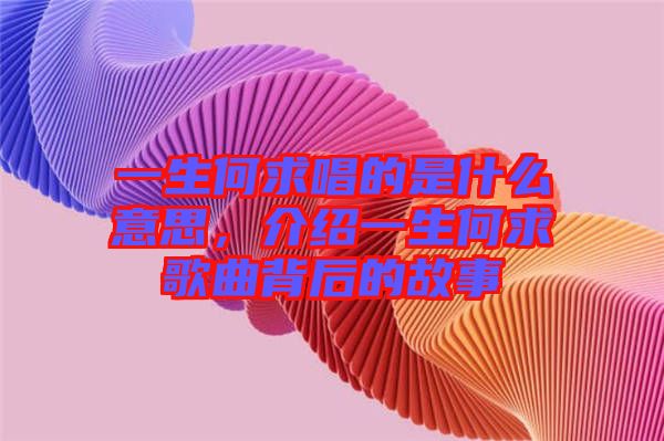 一生何求唱的是什么意思，介紹一生何求歌曲背后的故事