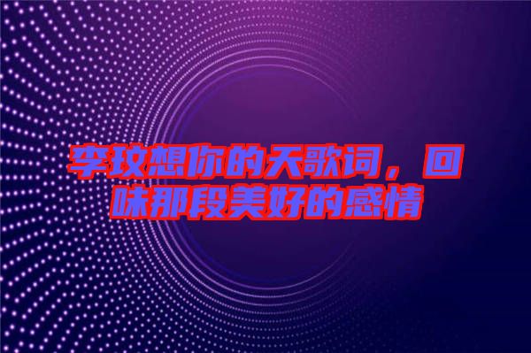 李玟想你的天歌詞，回味那段美好的感情