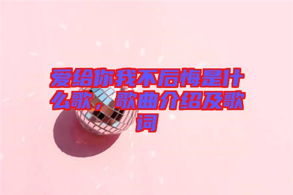愛(ài)給你我不后悔是什么歌，歌曲介紹及歌詞