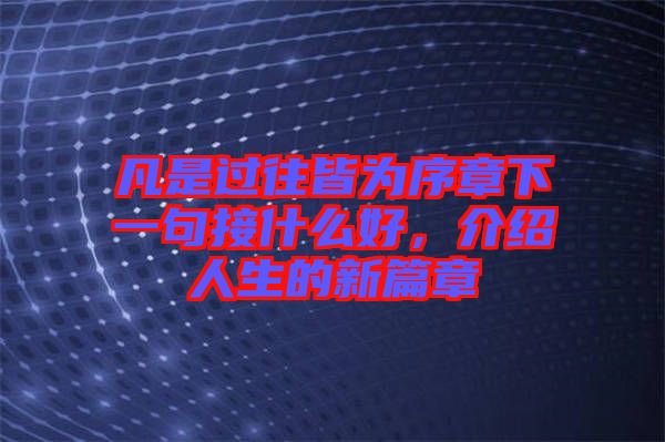 凡是過往皆為序章下一句接什么好，介紹人生的新篇章