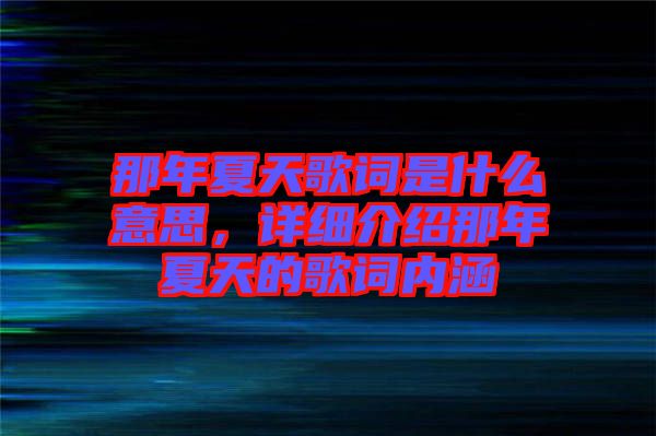 那年夏天歌詞是什么意思，詳細(xì)介紹那年夏天的歌詞內(nèi)涵