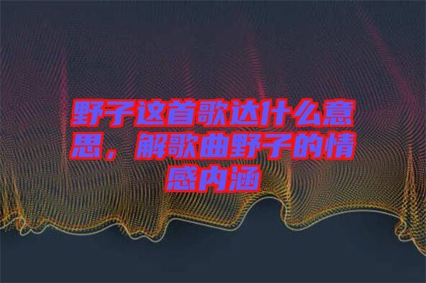 野子這首歌達(dá)什么意思，解歌曲野子的情感內(nèi)涵