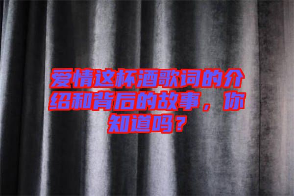 愛情這杯酒歌詞的介紹和背后的故事，你知道嗎？