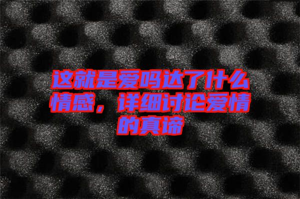 這就是愛嗎達了什么情感，詳細討論愛情的真諦