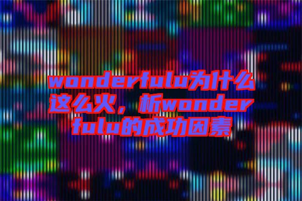 wonderfulu為什么這么火，析wonderfulu的成功因素