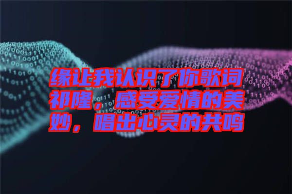 緣讓我認(rèn)識(shí)了你歌詞祁隆，感受愛(ài)情的美妙，唱出心靈的共鳴