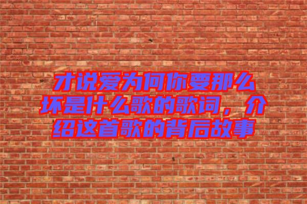 才說(shuō)愛為何你要那么壞是什么歌的歌詞，介紹這首歌的背后故事