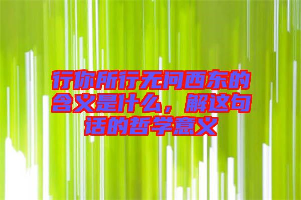 行你所行無問西東的含義是什么，解這句話的哲學意義