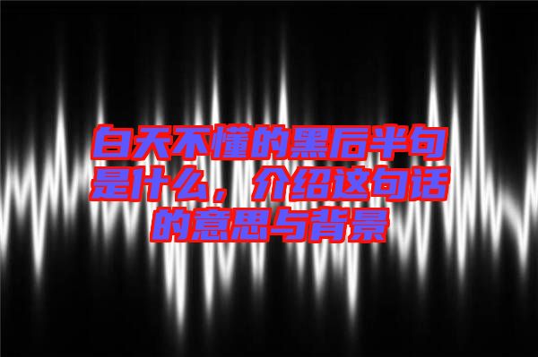 白天不懂的黑后半句是什么，介紹這句話的意思與背景