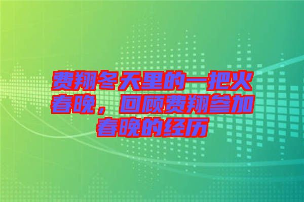 費(fèi)翔冬天里的一把火春晚，回顧費(fèi)翔參加春晚的經(jīng)歷