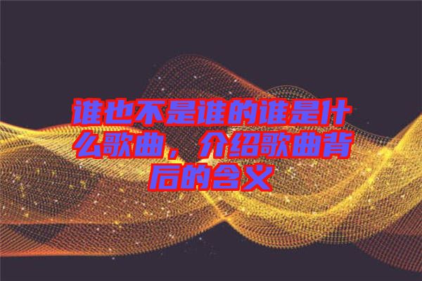 誰也不是誰的誰是什么歌曲，介紹歌曲背后的含義