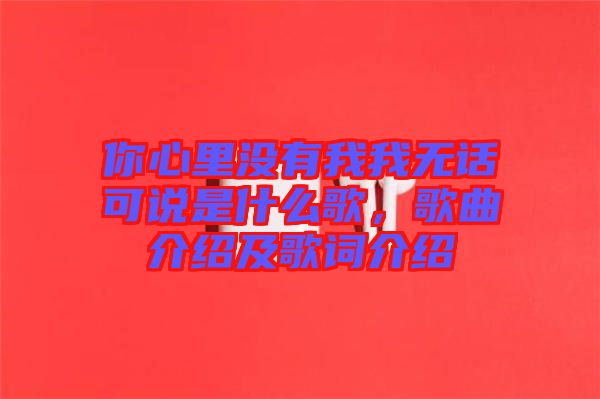 你心里沒有我我無話可說是什么歌，歌曲介紹及歌詞介紹