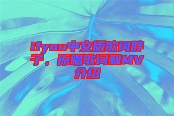 ifyou中文版歌詞胖子，原唱歌詞和MV介紹