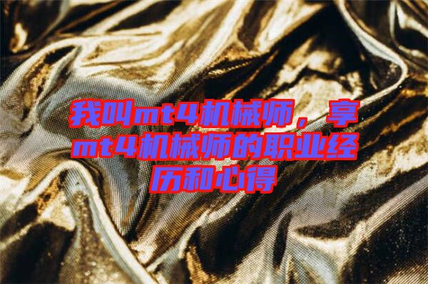 我叫mt4機(jī)械師，享mt4機(jī)械師的職業(yè)經(jīng)歷和心得