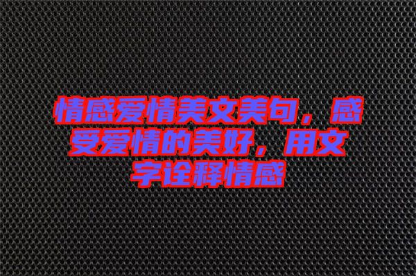 情感愛情美文美句，感受愛情的美好，用文字詮釋情感