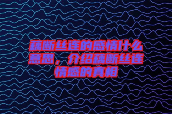 藕斷絲連的感情什么意思，介紹藕斷絲連情感的真相