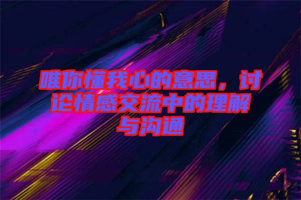 唯你懂我心的意思，討論情感交流中的理解與溝通