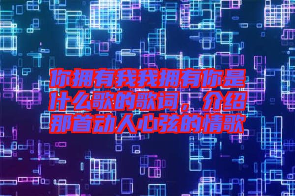 你擁有我我擁有你是什么歌的歌詞，介紹那首動(dòng)人心弦的情歌