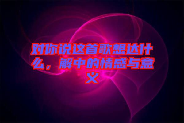 對你說這首歌想達(dá)什么，解中的情感與意義