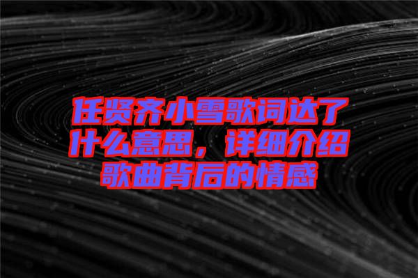 任賢齊小雪歌詞達了什么意思，詳細介紹歌曲背后的情感