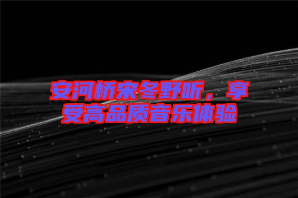 安河橋宋冬野聽，享受高品質音樂體驗