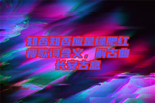 知否知否應(yīng)是綠肥紅瘦歌詞含義，解古曲長安古意