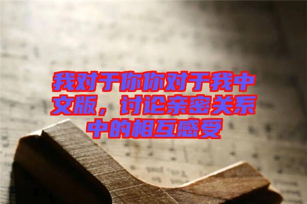 我對于你你對于我中文版，討論親密關系中的相互感受