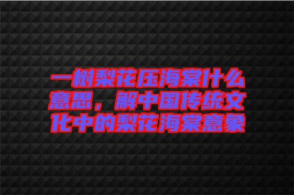 一樹(shù)梨花壓海棠什么意思，解中國(guó)傳統(tǒng)文化中的梨花海棠意象