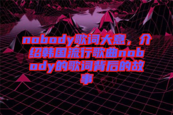 nobody歌詞大意，介紹韓國流行歌曲nobody的歌詞背后的故事