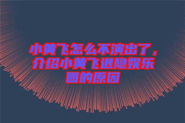 小黃飛怎么不演出了，介紹小黃飛退隱娛樂圈的原因