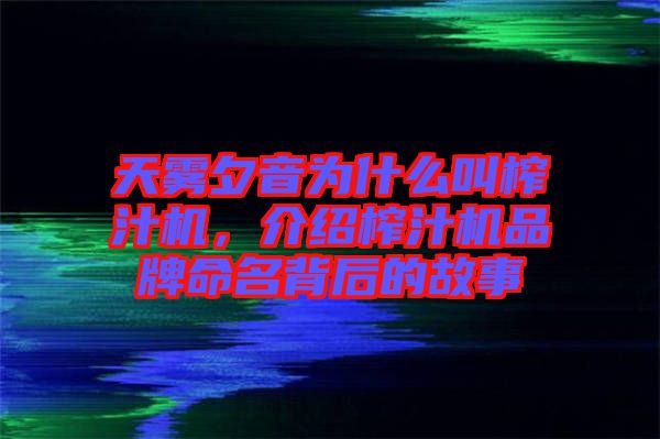 天霧夕音為什么叫榨汁機(jī)，介紹榨汁機(jī)品牌命名背后的故事