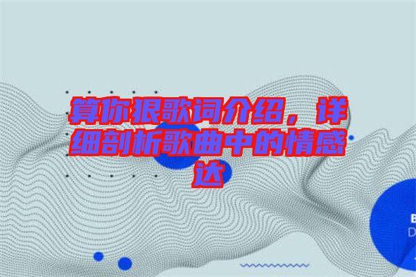 算你狠歌詞介紹，詳細(xì)剖析歌曲中的情感達(dá)