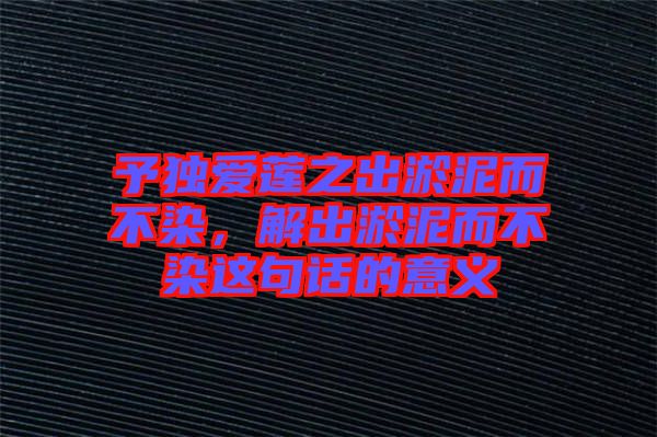 予獨(dú)愛蓮之出淤泥而不染，解出淤泥而不染這句話的意義