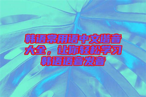 韓語常用語中文諧音大全，讓你輕松學(xué)習(xí)韓語語音發(fā)音