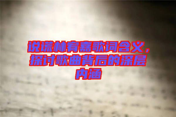 說謊林宥嘉歌詞含義，探討歌曲背后的深層內(nèi)涵
